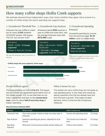 Sample feasibility study page: Demand, three ways