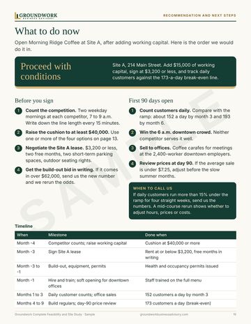 Sample feasibility study page: Next steps