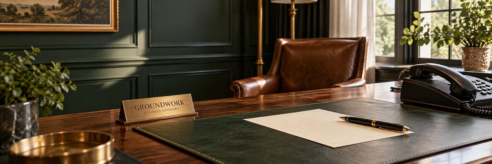 Executive desk with research materials