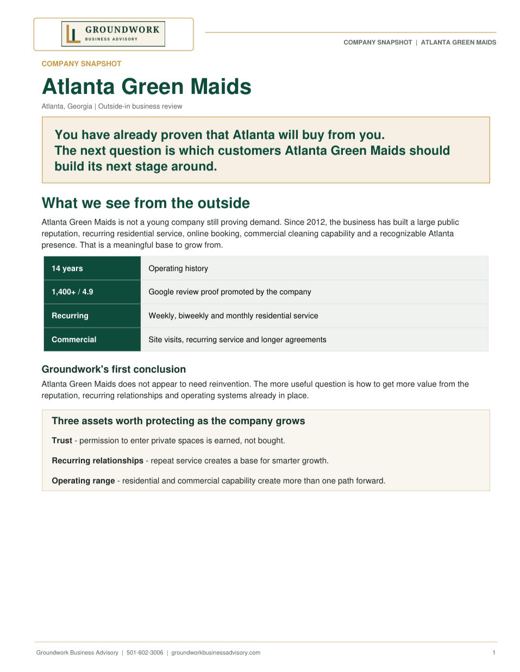Atlanta Green Maids Company Snapshot excerpt