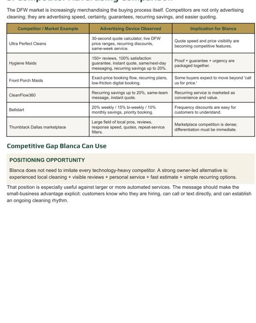 Competitor advertising comparison